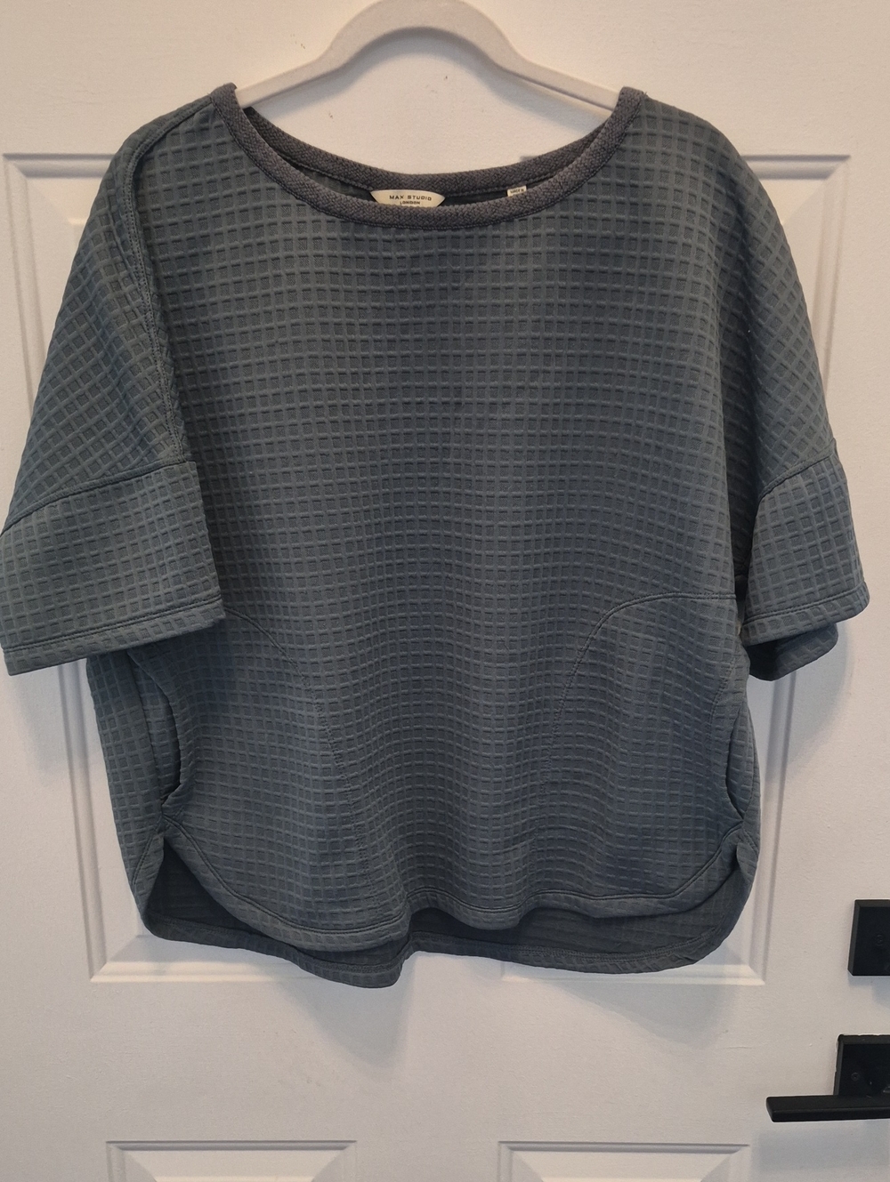 Max Studio Slate Blue Short Sleeve Waffle Pullover
